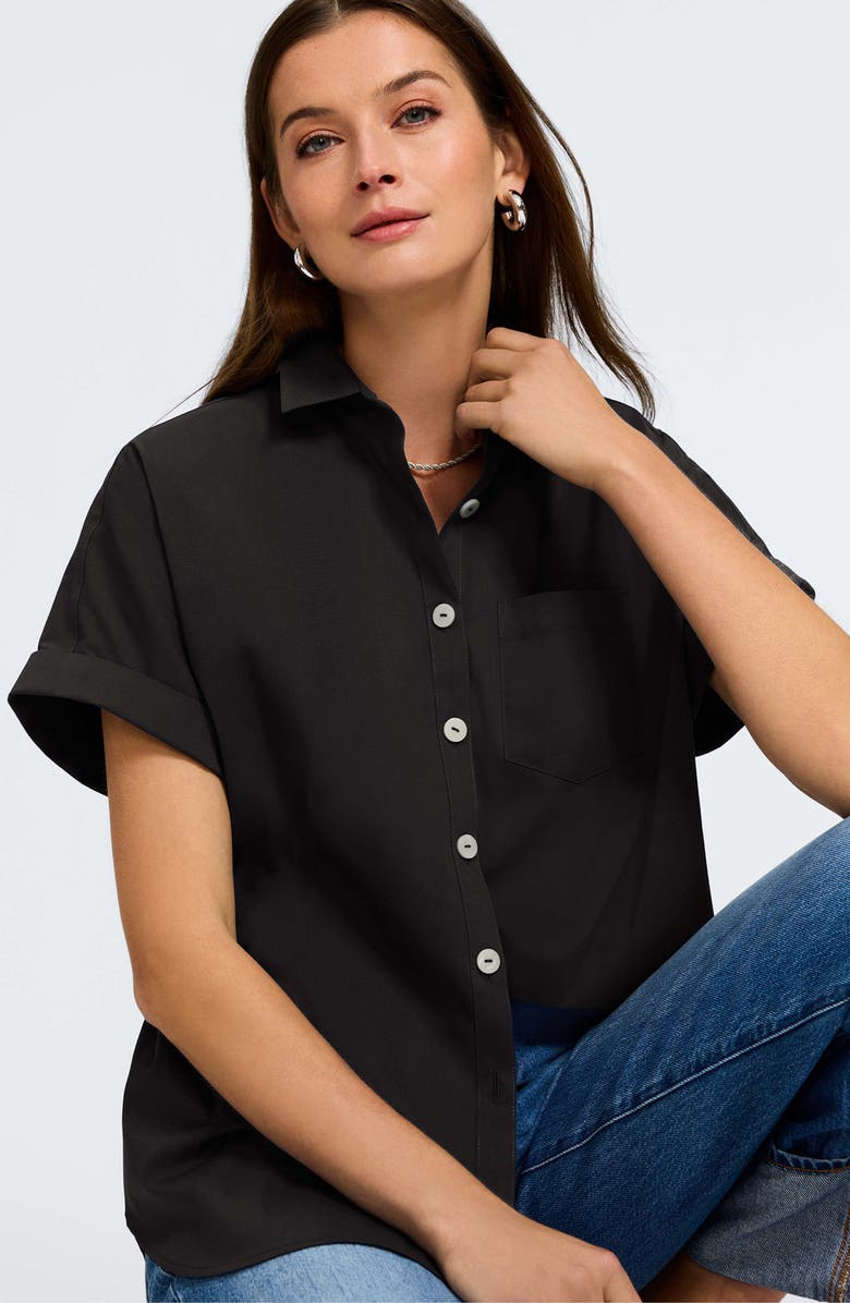 Foxcroft Abigail Short Sleeve Button-Up Shirt, Alternate, color, Black