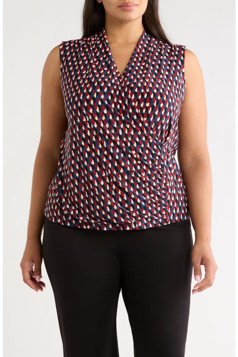 Abstract Print Faux Wrap Top, Main, color, BLUE CARBON MULTI
