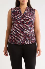 Anne Klein Abstract Print Faux Wrap Top