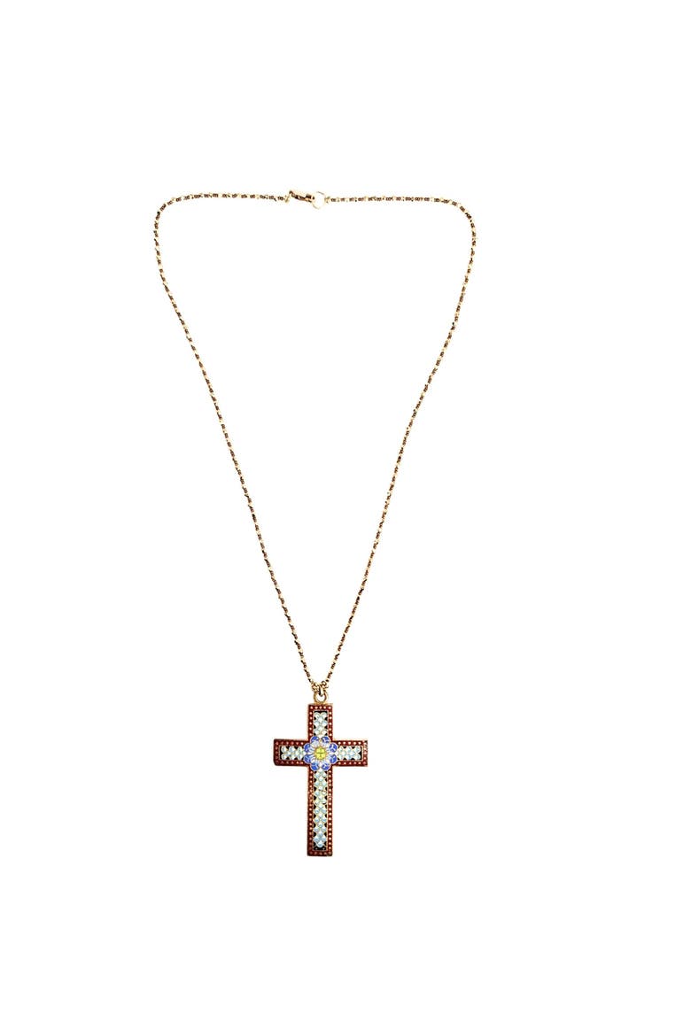 Vintage Ivory Enamel Cross Pendant Necklace, Alternate, color, Red