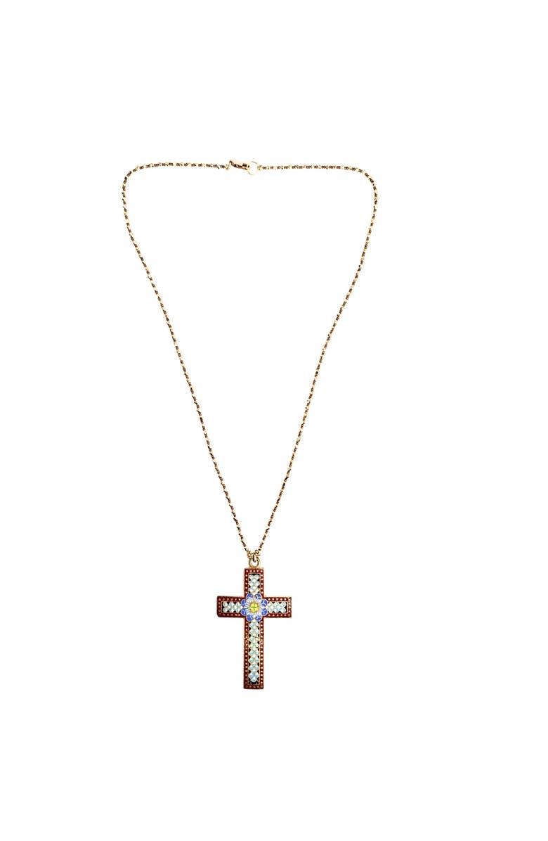 MADISON BEVERLY HILLS Vintage Ivory Enamel Cross Pendant Necklace, Alternate, color, Red