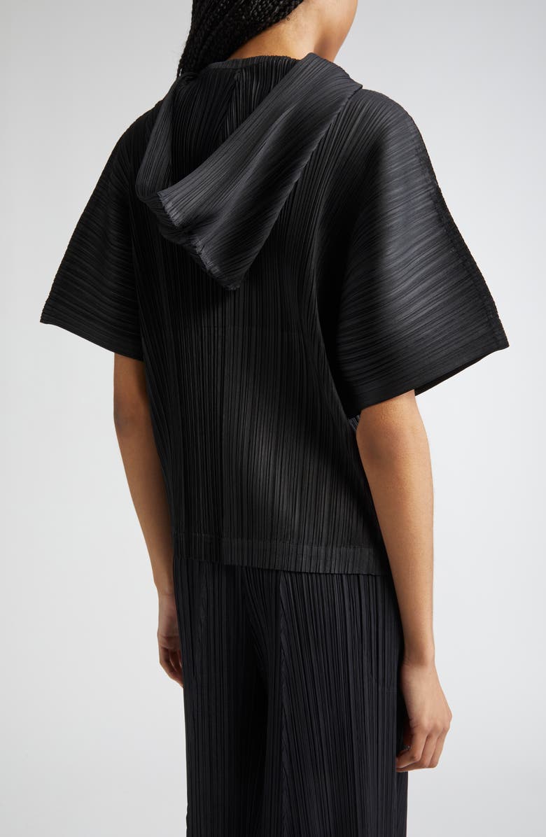 Pleats Please Issey Miyake Monthly Colors August Pleated Short Sleeve Hoodie, Alternate, color, Black