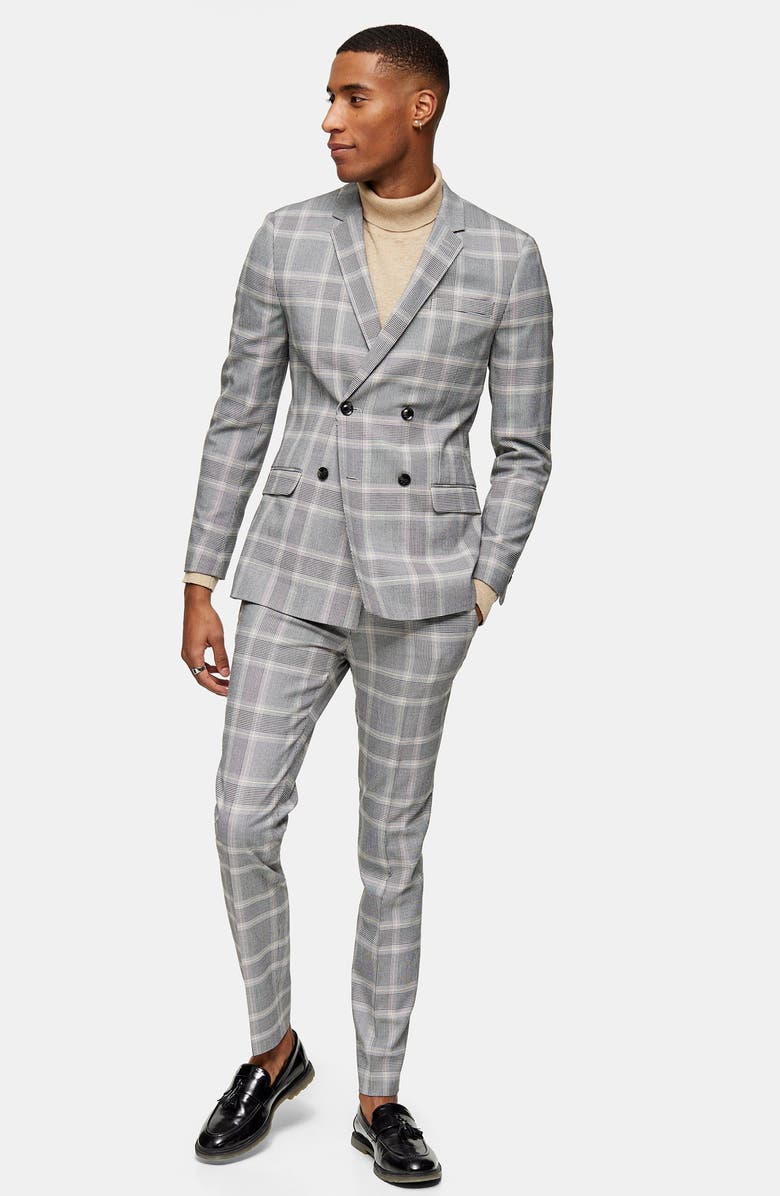 Topman Kenny Super Skinny Plaid Crop Dress Pants, Alternate, color, 