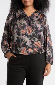 T Tahari Wrap Patterned Blouse