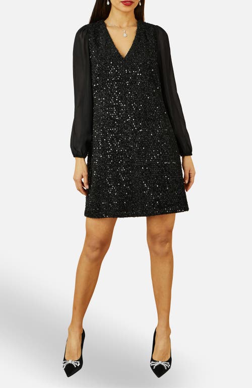 Yumi Sequin Tunic Dress With Tie Back In Black