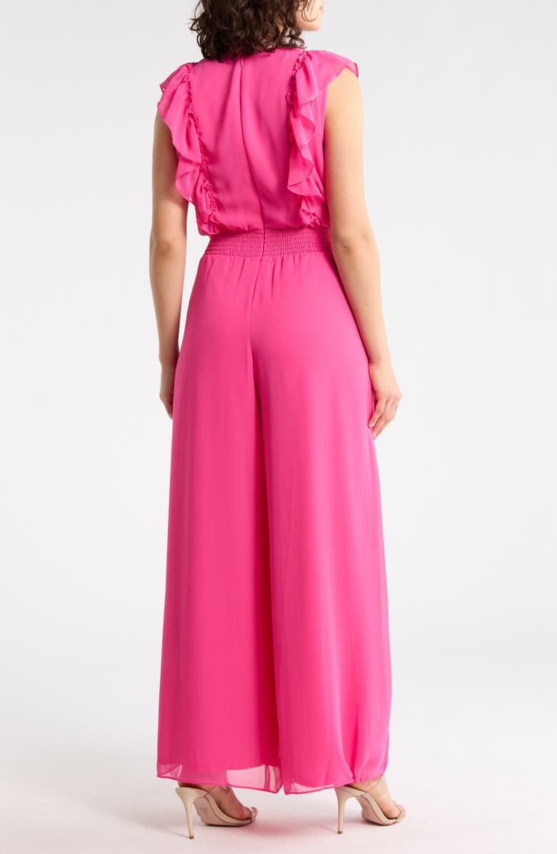 Halogen<sup>®</sup> Ruffle V-Neck Wide Leg Jumpsuit, Alternate, color, Electric Pink