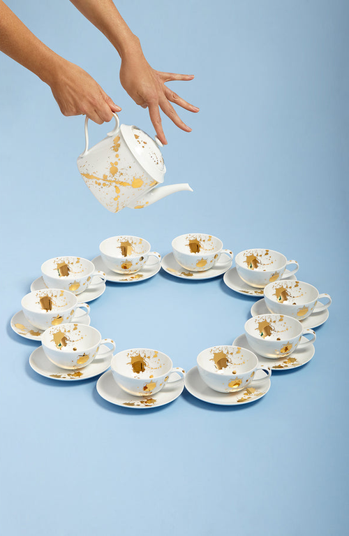 Jonathan Adler 1948 Creamer In White/gold Splatter