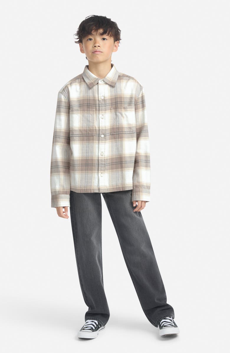 abercrombie kids Kids' Traditoinal Plaid Flannel Button-Up Shirt, Alternate, color, Jet Stream