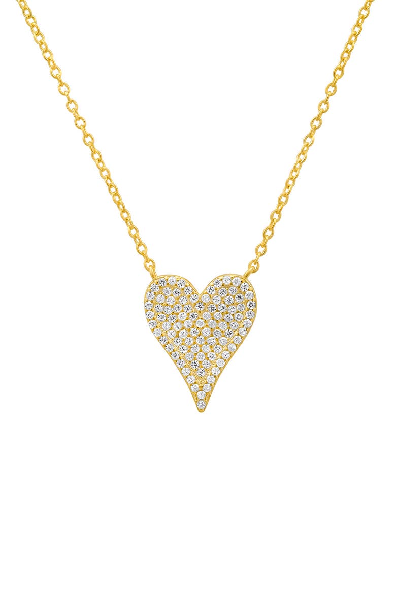 Elongated Pavé Cubic Zirconia Heart Pendant Necklace, Main, color, GOLD