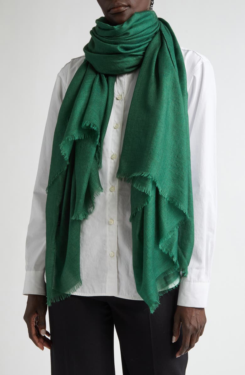 Akris Cashmere & Silk Fringe Scarf, Alternate, color, 255 Pine Green