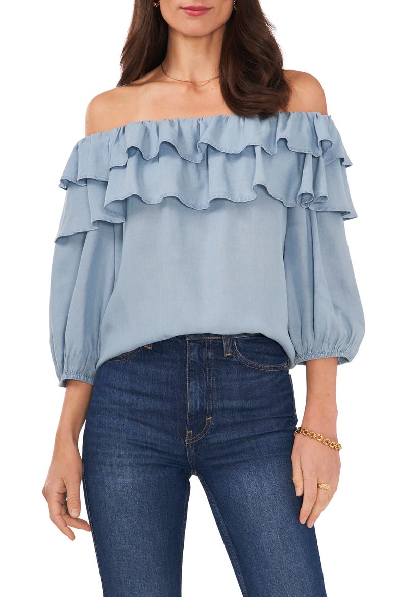 Ruffle Off the Shoulder Top, Main, color, ARCTIC SURF