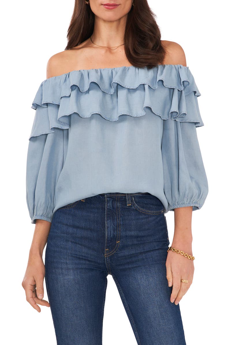 Chaus Ruffle Off the Shoulder Top, Main, color, Arctic Surf
