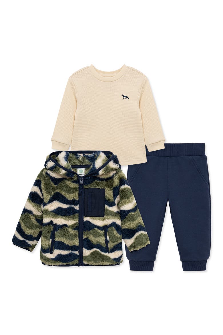 Set of 3 Landscape Camo Thermal T-Shirt, Knit Joggers & Hooded Fleece Jacket, Main, color, BLUE/ GREEN