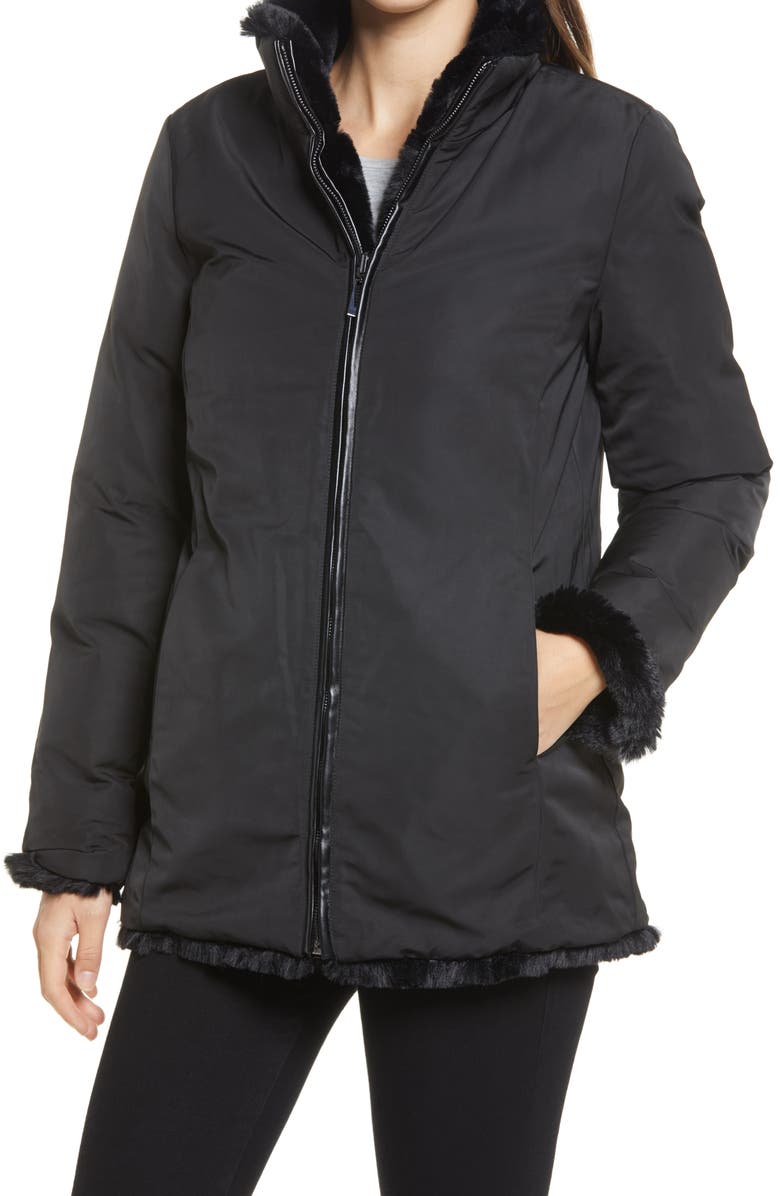 Via Spiga Faux Fur Stand Collar Coat, Alternate, color, 