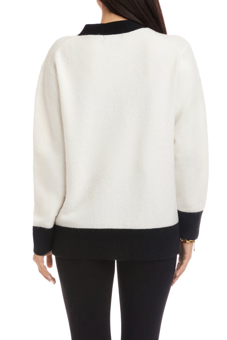Colorblock Trim Cardigan, Alternate, color, IVORY/ BLACK