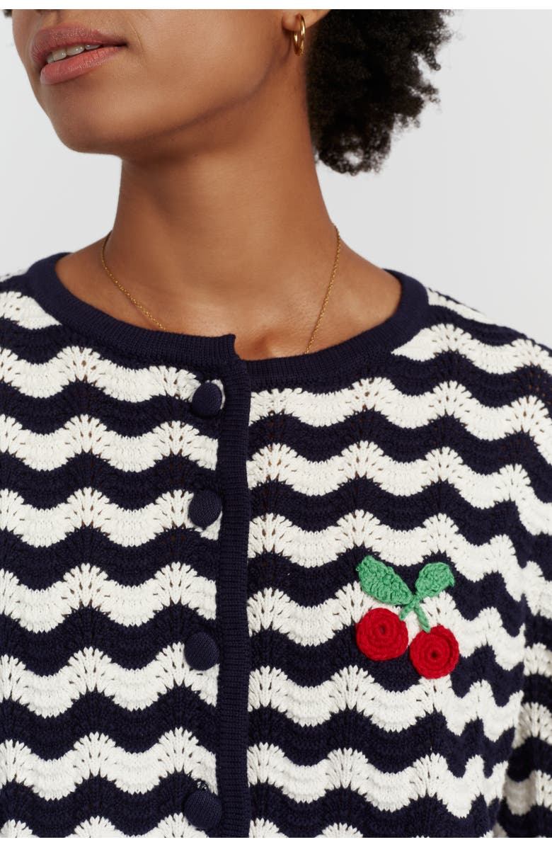 Chinti & Parker Cotton Cherry Crochet Cardigan, Alternate, color, Blue/Cream