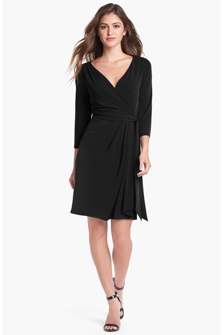 Ivy & Blu Jersey Faux Wrap Dress, Alternate, color, TRUE BLACK