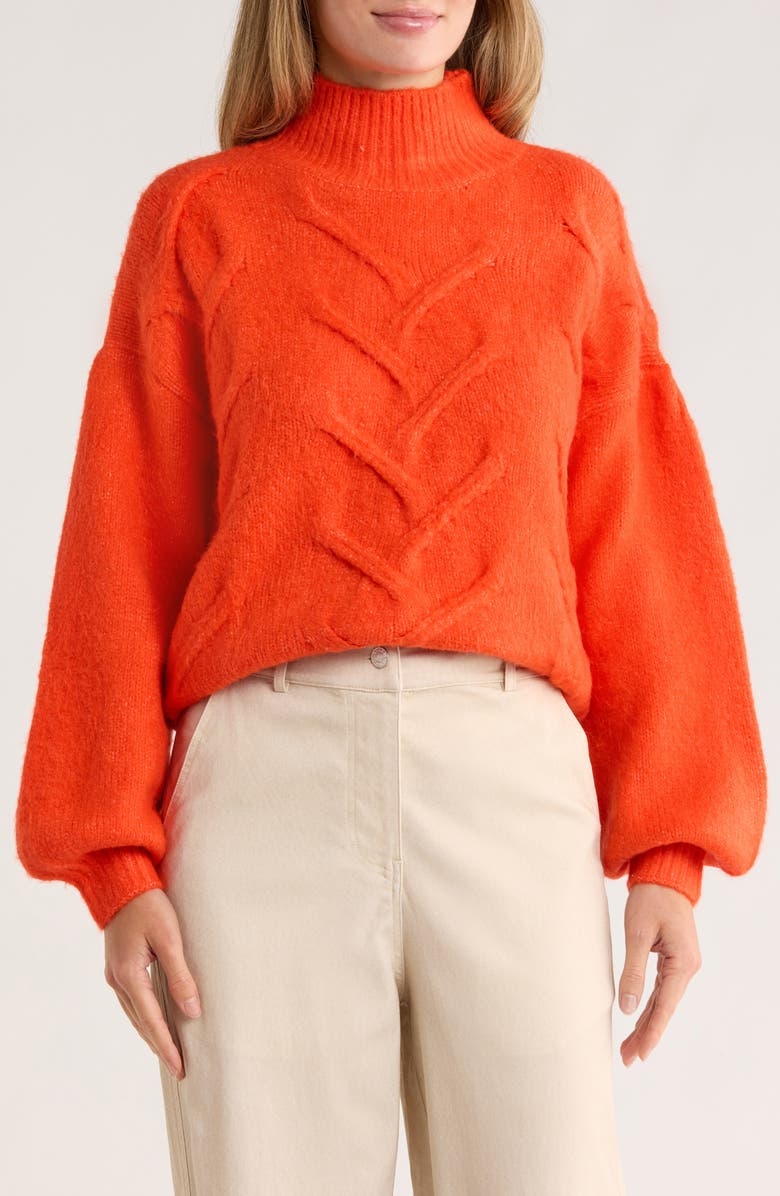 FRNCH Naina Cable Knit Sweater, Main, color, Orange