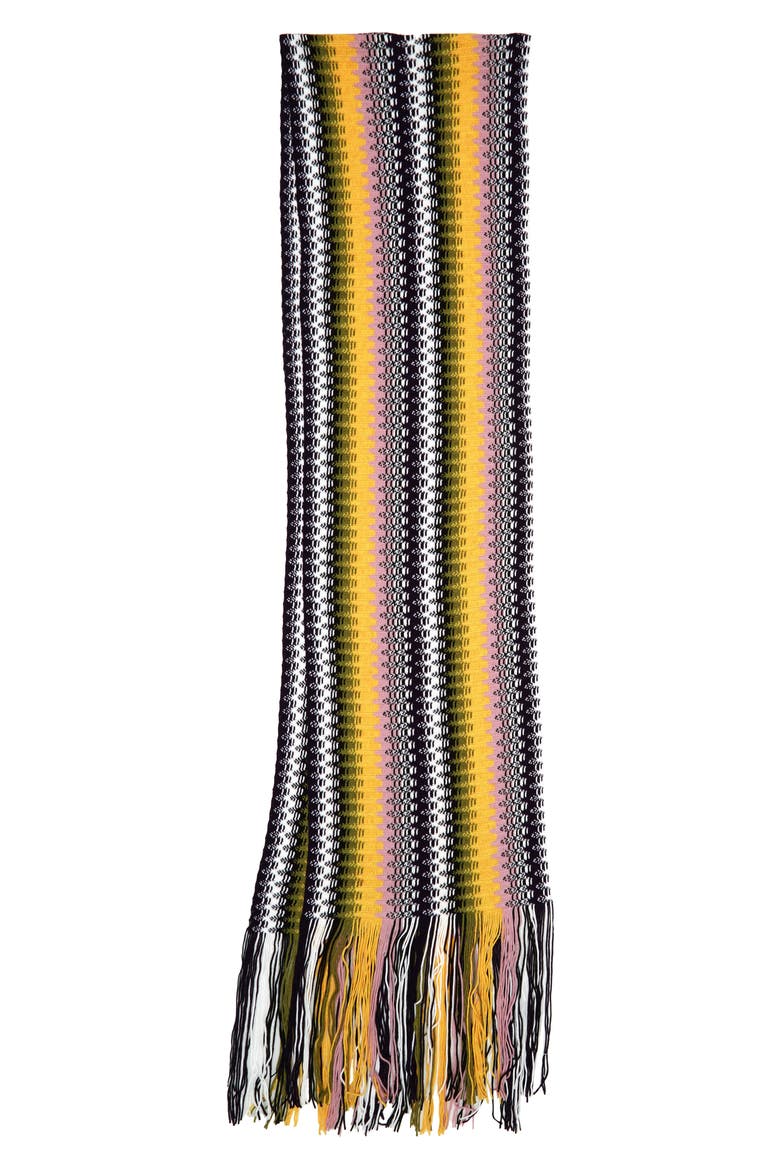 Pattern Stripe Fringe Wool Scarf, Main, color, MULTI ROSE/ BLACK