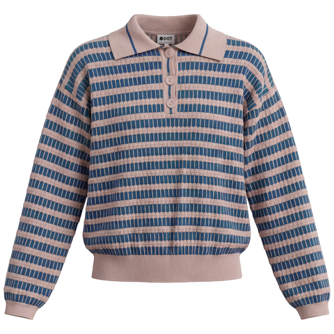 Contrast Collar Dotted Knit Cropped Button Front Top