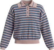 Dot Contrast Collar Dotted Knit Cropped Button Front Top