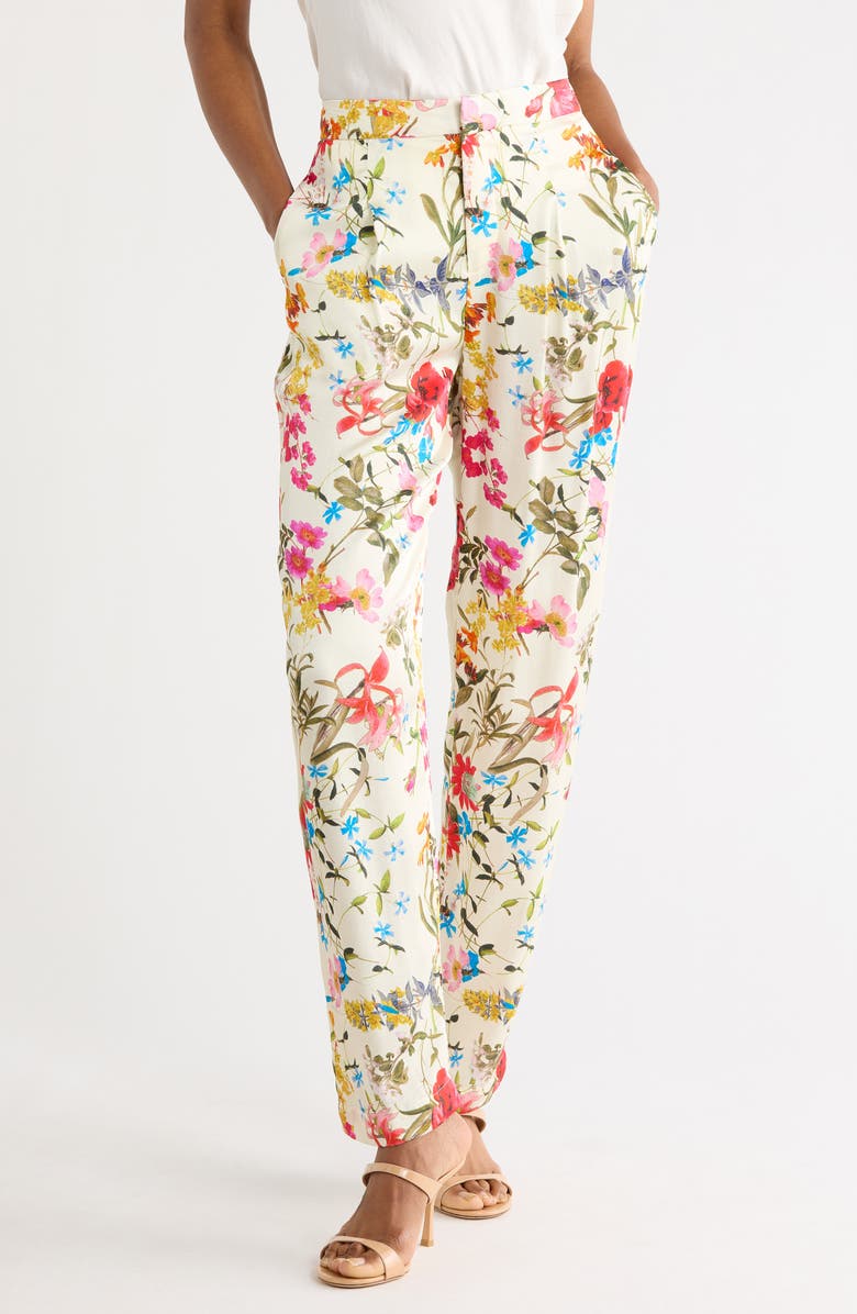 Joie Printed Pleated Pants, Main, color, Meadow Bloom Floral Print