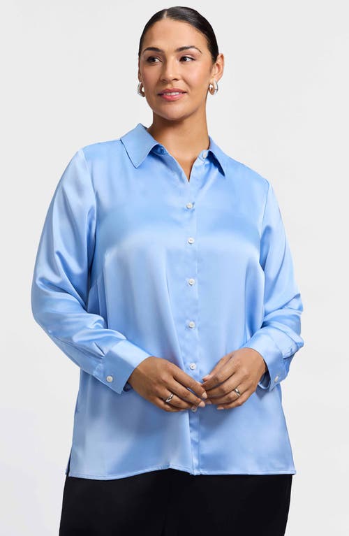 Foxcroft Bianca Satin Button-up Shirt In Blue