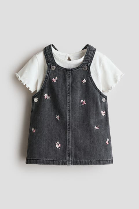 2-piece Dungaree Dress And Top Set