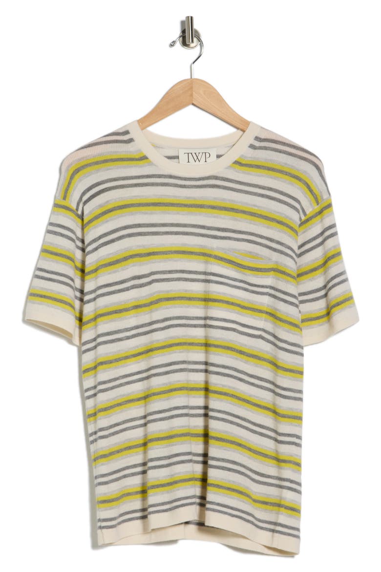 Beach Stripe Short Sleeve Wool Sweater, Alternate, color, IVORY / LEMON MULTI