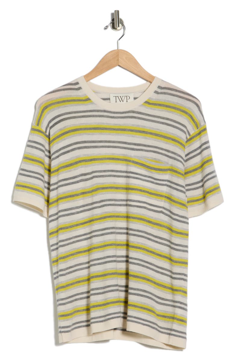 TWP Beach Stripe Short Sleeve Wool Sweater, Main, color, Ivory / Lemon Multi