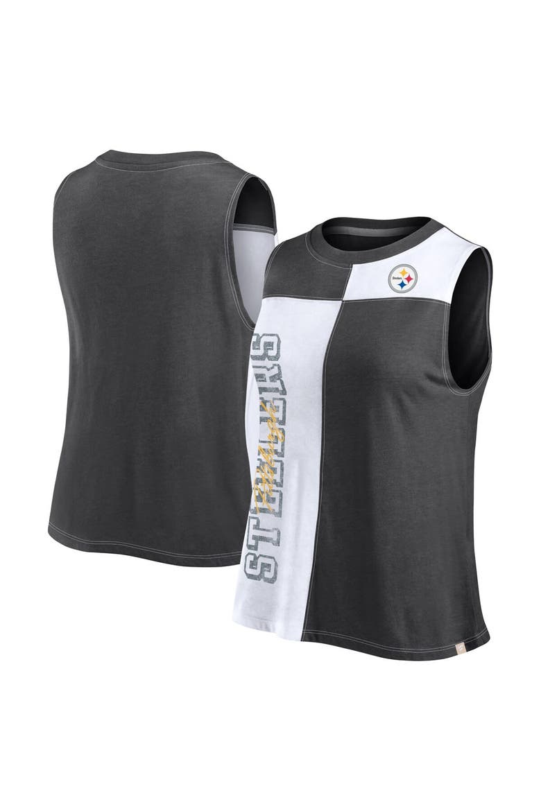 Women's Fanatics Branded Black/White Pittsburgh Steelers Script Color Block Tank Top, Alternate, color, Black