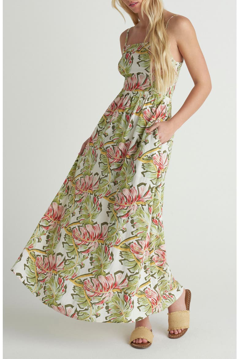 Malibu Leaf Print Maxi Dress, Alternate, color, OFF WHITE