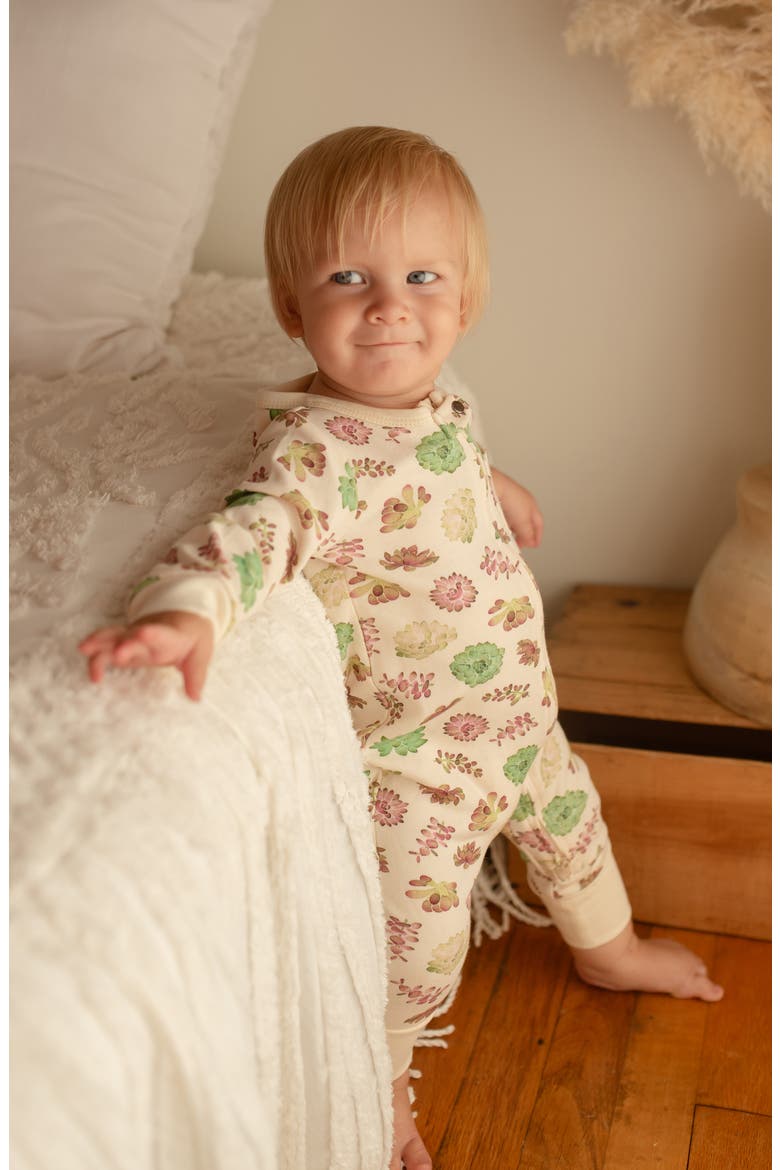 Organic Cotton Zip Romper, Alternate, color, BUTTERCREAM SUCCULENTS