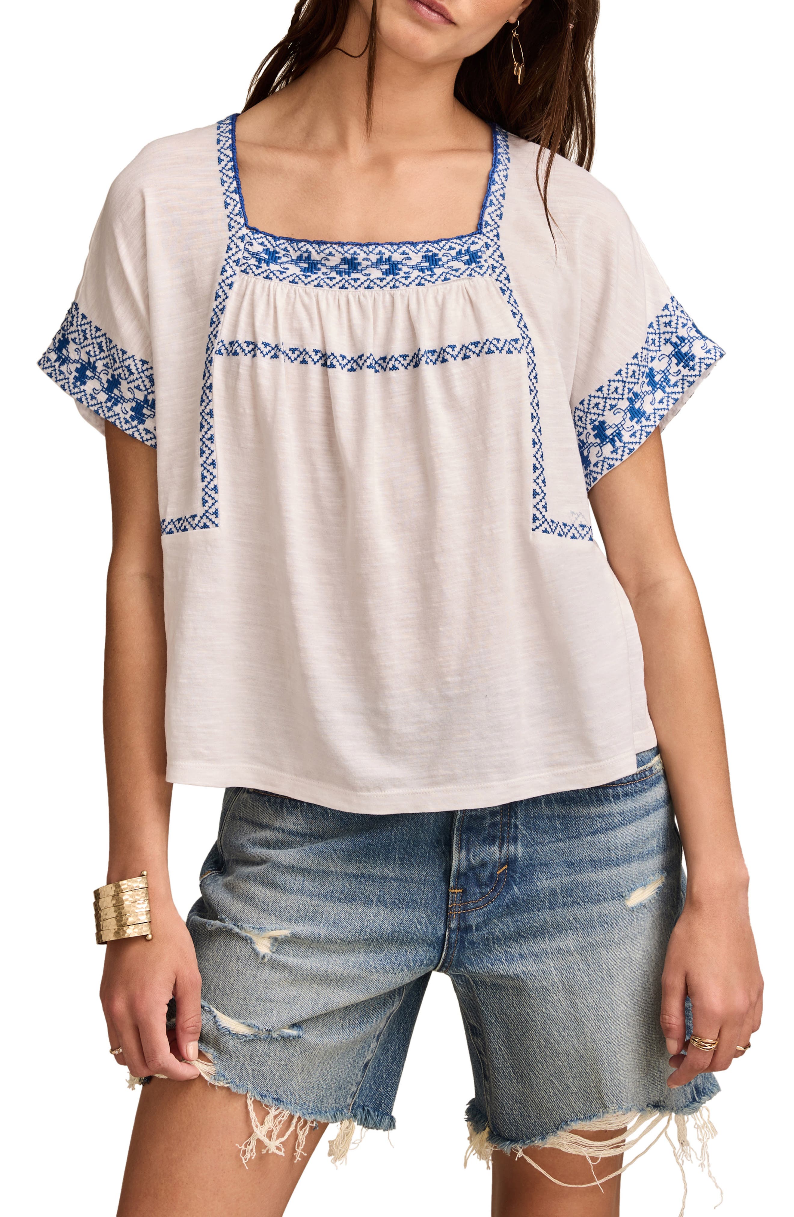 lucky brand women's embroidered top