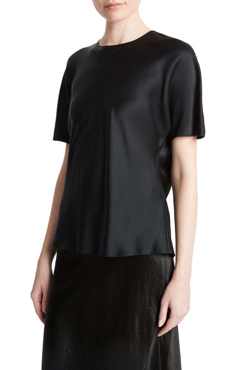Vince Bias Cut Silk Satin T-Shirt, Alternate, color,