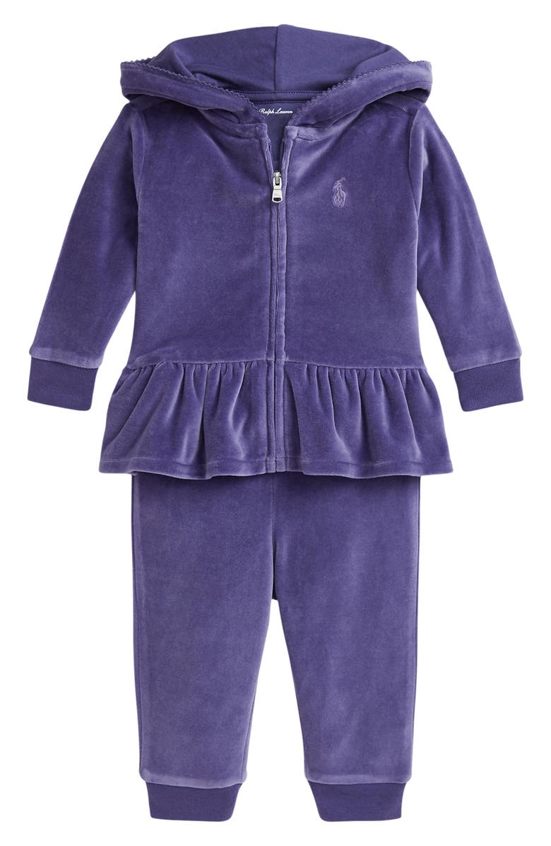 Ralph Lauren Velour Zip-Up Peplum Hoodie & Joggers Set, Main, color, 