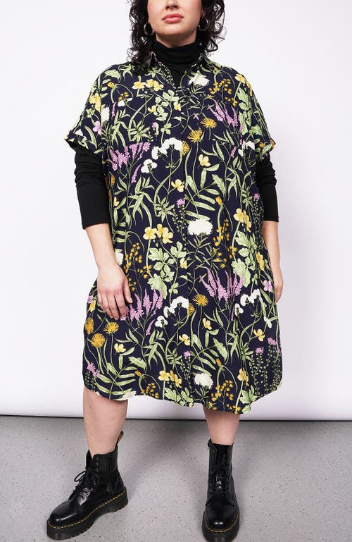 Wildfang The Empower Shirt Dress In Meadow Navy/multi