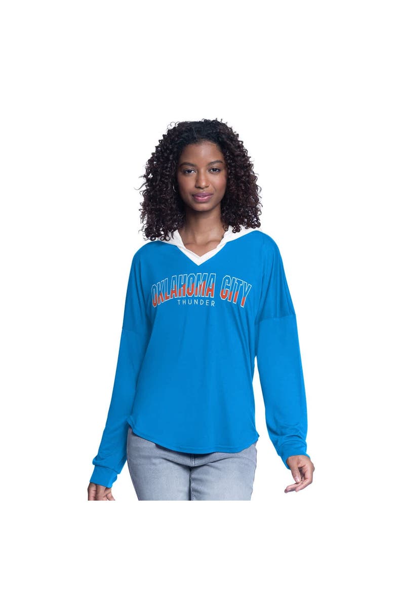 G-III 4HER BY CARL BANKS Women's G-III 4Her by Carl Banks Blue Oklahoma City Thunder Bench Player Oversized Long Sleeve Hooded Top, Main, color, Blue