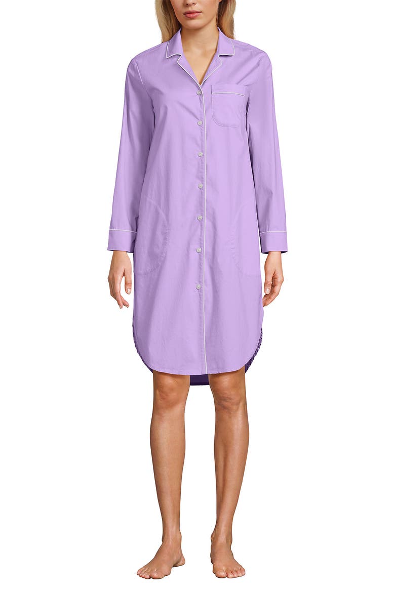 Plus Size Cotton Poplin Long Sleeve Sleepshirt Nightgown, Main, color, Whisper Lilac