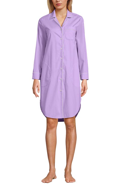 Cotton Poplin Long Sleeve Sleepshirt Nightgown