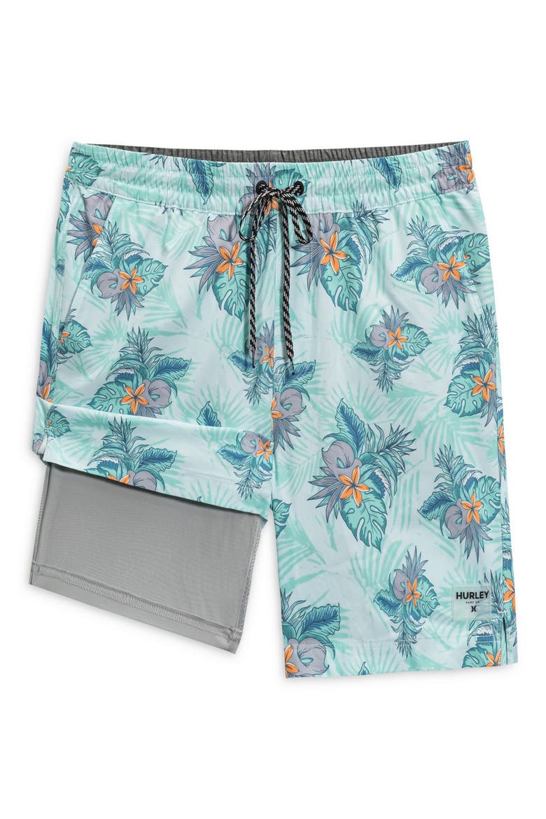 Tropic Cluster Stripes Volley Swim Shorts, Alternate, color, BLIZZARD