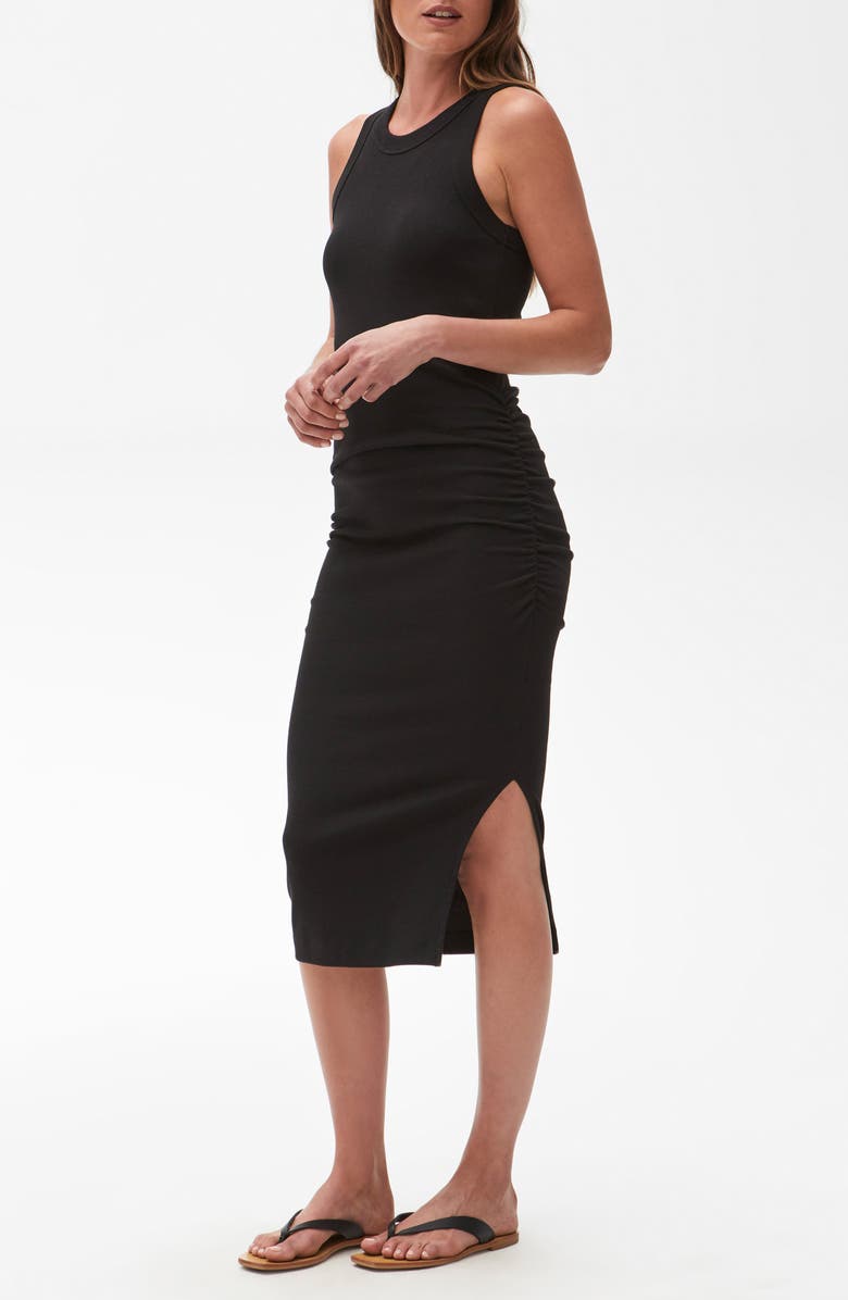 Michael Stars Wren Side Slit Sleeveless Body-Con Midi Dress, Alternate, color, Black