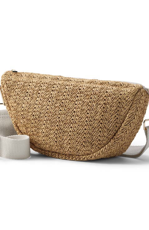 Straw Crescent Crossbody Bag