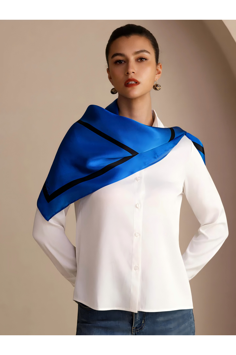 Printed Square Silk Scarf, Alternate, color, Blue Square
