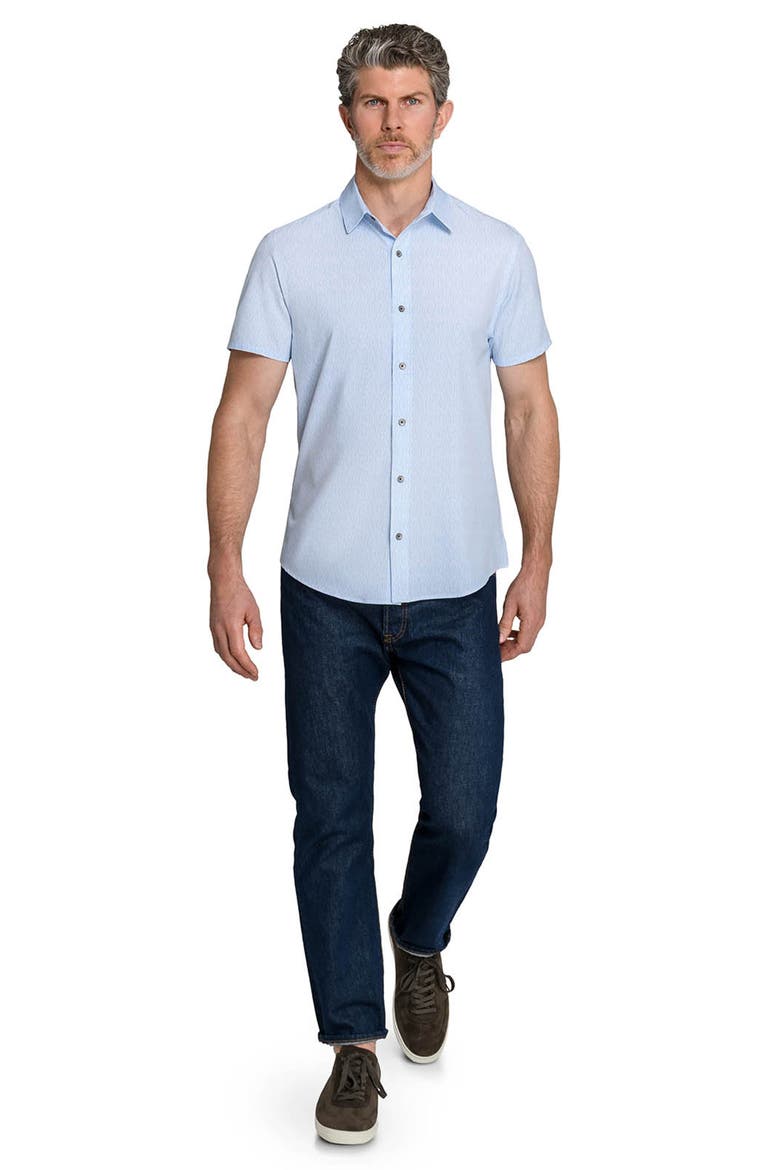 Abstract Stripe Short Sleeve Performance Button-Down Shirt, Alternate, color, BLUE