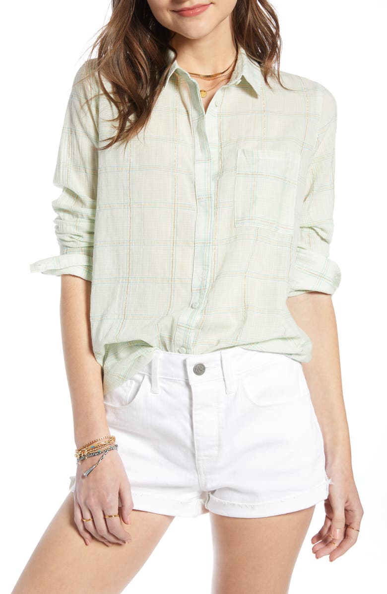 Treasure & Bond Drapey Classic Shirt, Main, color, Teal Chalk Lurex Grid