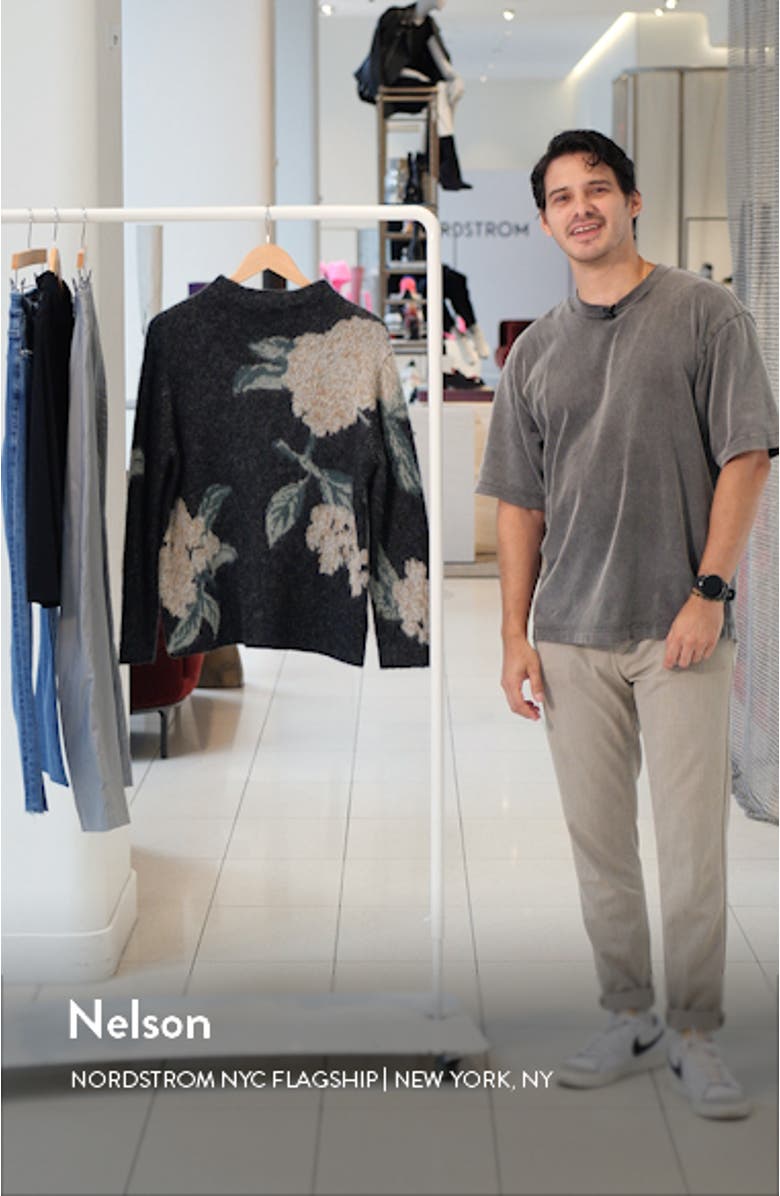 Floral Print Brushed Funnel Neck Sweater, sales video thumbnail