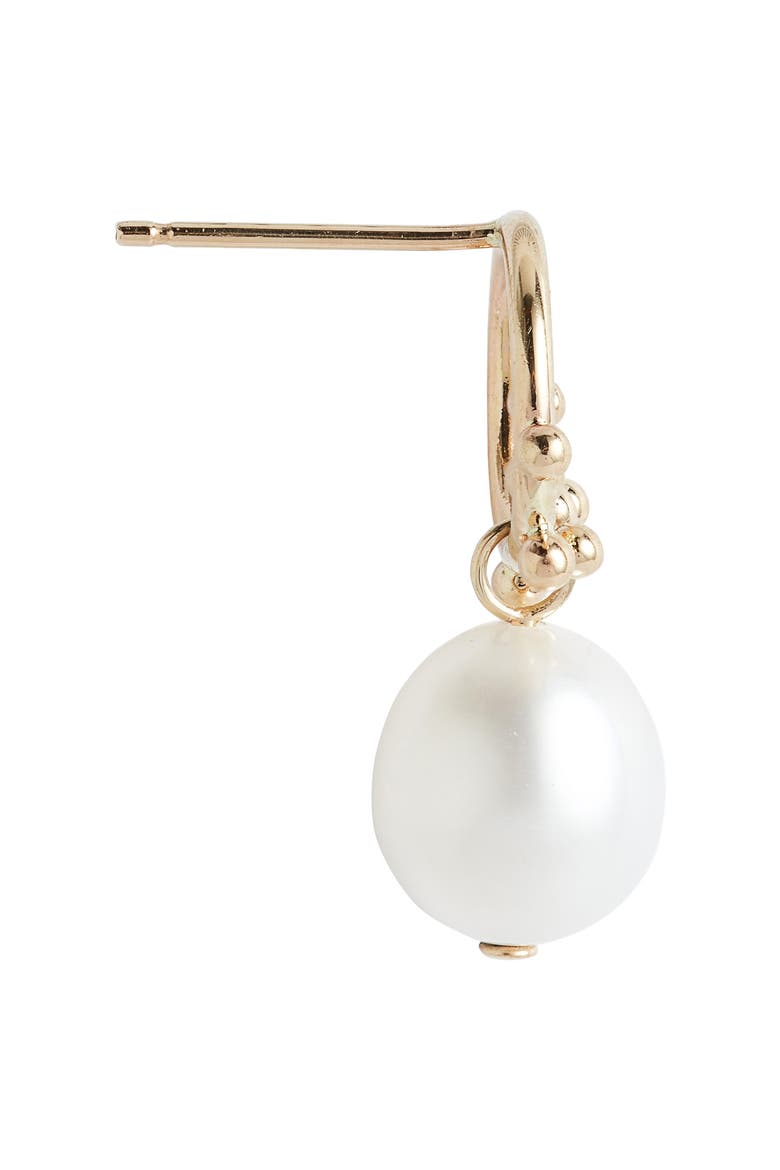 Cultured Pearl Bubble Front Hoop Earrings, Alternate, color, GOLD