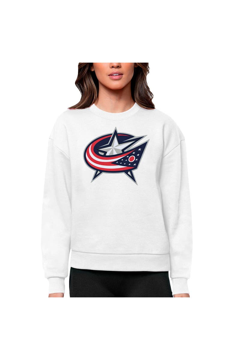 ANTIGUA Women's Antigua White Columbus Blue Jackets Primary Logo Team Logo Victory Crewneck Pullover Sweatshirt, Main, color, White