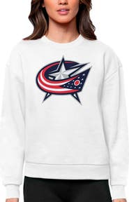 ANTIGUA Women's Antigua White Columbus Blue Jackets Primary Logo Team Logo Victory Crewneck Pullover Sweatshirt